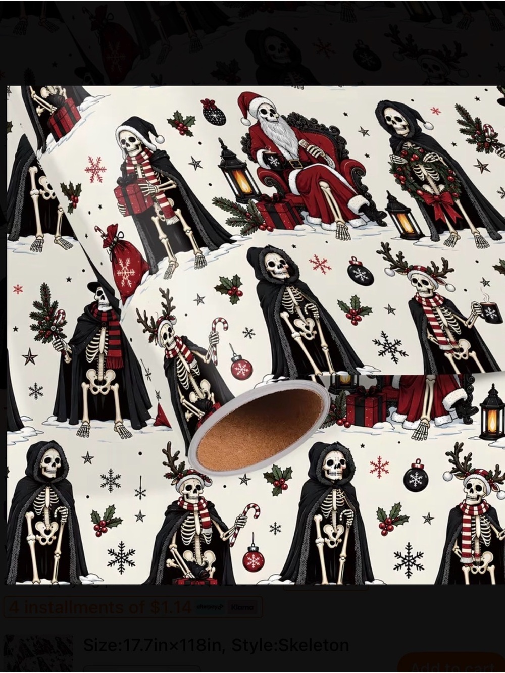 Skeleton Holiday Wrapping Paper White